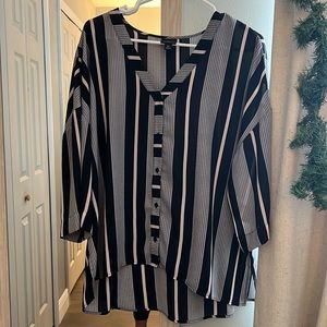 Navy/Black, White and Pink Strip Button Down Blouse